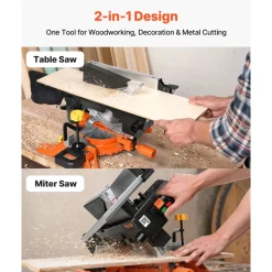VEVOR Compound Miter Saw, 8-1/4 inch Blade, 2-in-1 Miter/Table Saw, with Precision Laser Alignment, Adjustable Angles, 4800 RPM, with Splash Guard, for Cutting Wood, Metals, Laminates, and Plastic