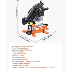 VEVOR Compound Miter Saw, 8-1/4 inch Blade, 2-in-1 Miter/Table Saw, with Precision Laser Alignment, Adjustable Angles, 4800 RPM, with Splash Guard, for Cutting Wood, Metals, Laminates, and Plastic