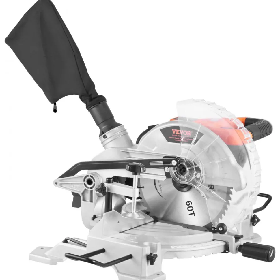 VEVOR Compound Miter Saw, 10-Inch Blade, 15 Amp Motor, 60-Tooth, Corded Single Bevel 0-45°, LED Precision Alignment, Angle Adjustable, Lightweight Cast Aluminum Base, for Wood, Composite Decking