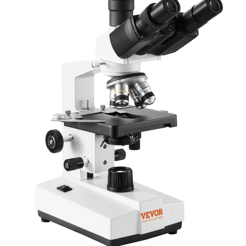 VEVOR Compound Trinocular Microscope, 40X-5000X Magnification Trinocular Compound Lab Microscope with Two-Layer Mechanical Stage, External Interface, LED Illumination and Microscope Slides Included
