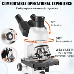 VEVOR Compound Trinocular Microscope, 40X-5000X Magnification Trinocular Compound Lab Microscope with Two-Layer Mechanical Stage, External Interface, LED Illumination and Microscope Slides Included