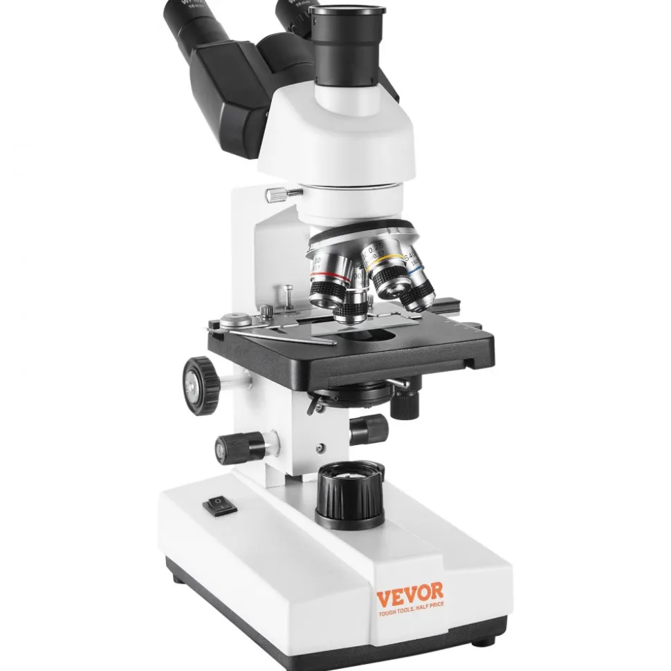 VEVOR Compound Trinocular Microscope, 40X-5000X Magnification Trinocular Compound Lab Microscope with Two-Layer Mechanical Stage, External Interface, LED Illumination and Microscope Slides Included