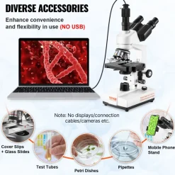 VEVOR Compound Trinocular Microscope, 40X-5000X Magnification Trinocular Compound Lab Microscope with Two-Layer Mechanical Stage, External Interface, LED Illumination and Microscope Slides Included