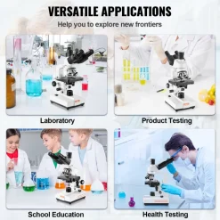 VEVOR Compound Trinocular Microscope, 40X-5000X Magnification Trinocular Compound Lab Microscope with Two-Layer Mechanical Stage, External Interface, LED Illumination and Microscope Slides Included