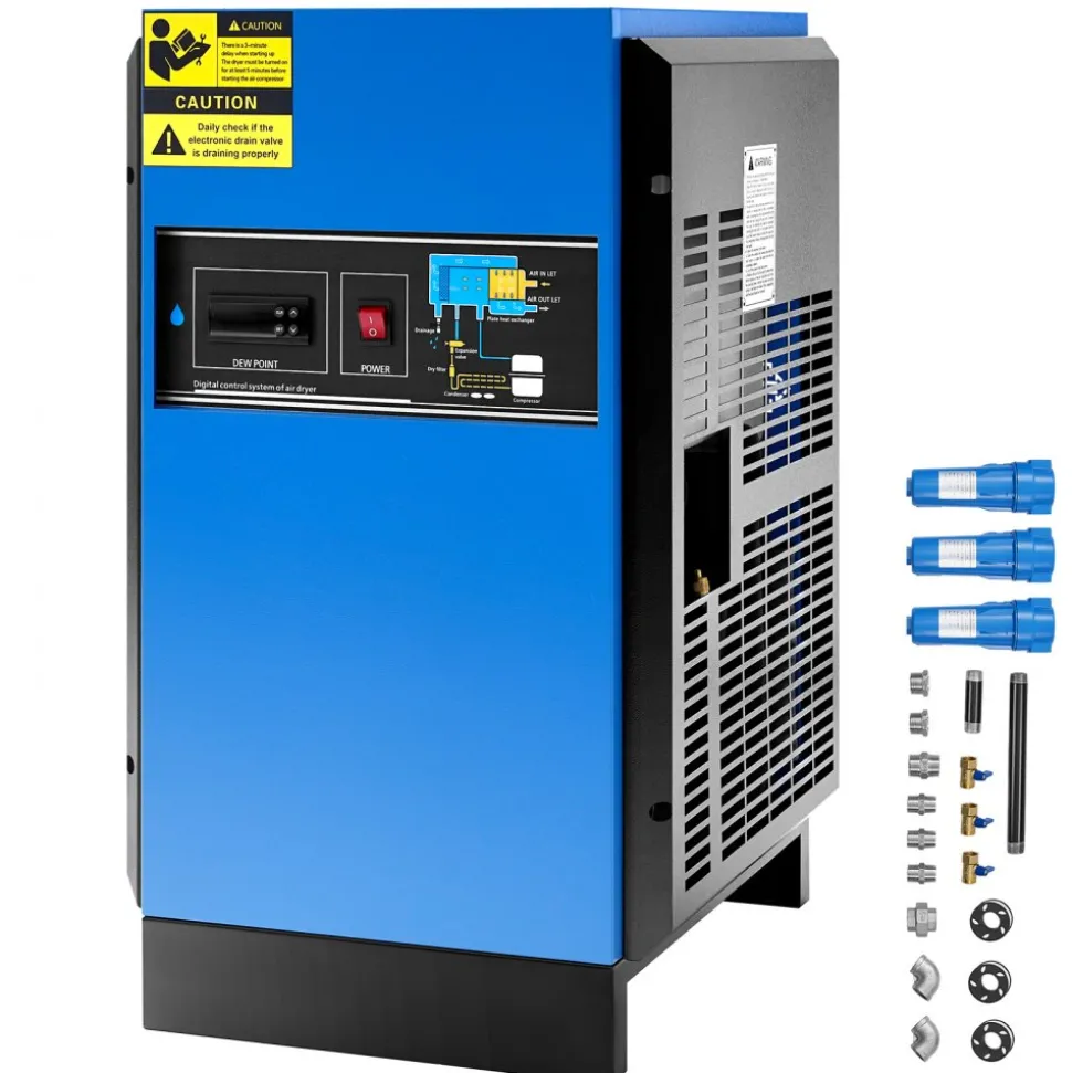 VEVOR Compressed Air Dryer, 85CFM Refrigerated Air Dryer, 110-120V Industrial Refrigerated Air-Drying System for 15HP & 20HP Compressors - with Color Screen Control Panel and Automatic Drainage