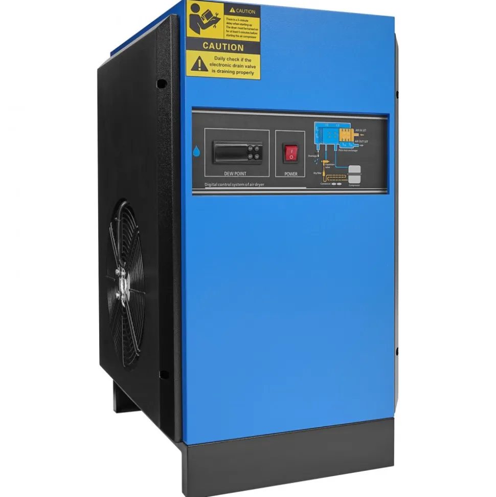 VEVOR Compressed Air Dryer, 125CFM Refrigerated Air Dryer, 110-120V Industrial Refrigerated Air-Drying System for 20HP, 25HP & 30HP Compressors - with Color Screen Control Panel and Automatic Drainage