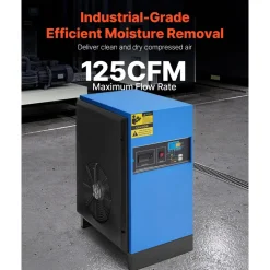 VEVOR Compressed Air Dryer, 125CFM Refrigerated Air Dryer, 110-120V Industrial Refrigerated Air-Drying System for 20HP, 25HP & 30HP Compressors - with Color Screen Control Panel and Automatic Drainage
