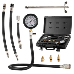 VEVOR Compression Tester Adapter Kit, 9 Pcs Automotive Engine Cylinder Leak Down Compression Test, Accurate Dual Scale Pressure Gauge 0-300 psi, with Long Reach Hoses and Case for Engine Cylinders