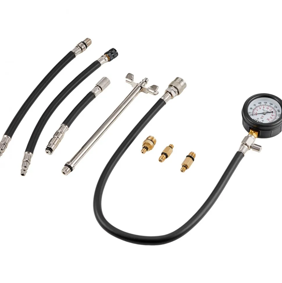 VEVOR Compression Tester Adapter Kit, 9 Pcs Automotive Engine Cylinder Leak Down Compression Test, Accurate Dual Scale Pressure Gauge 0-300 psi, with Long Reach Hoses and Case for Engine Cylinders