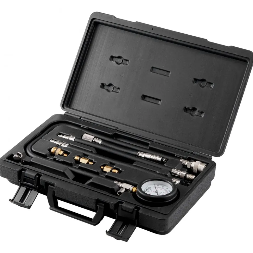 VEVOR Compression Tester Adapter Kit, 9 Pcs Automotive Engine Cylinder Leak Down Compression Test, Accurate Dual Scale Pressure Gauge 0-300 psi, with Long Reach Hoses and Case for Engine Cylinders