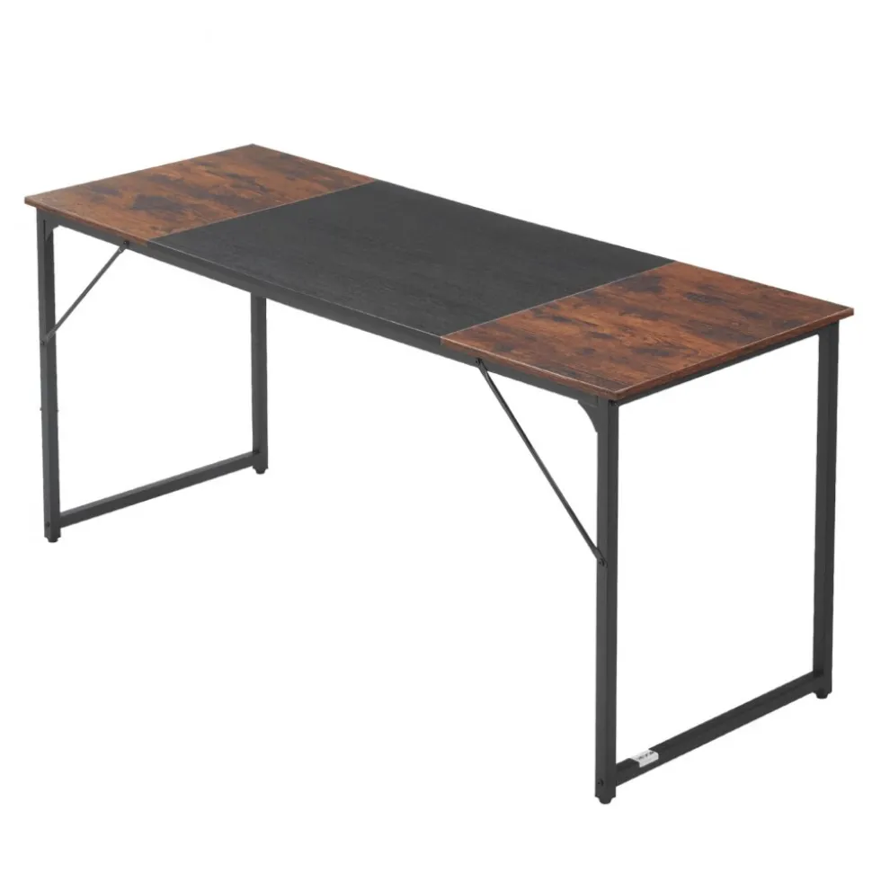 VEVOR Computer Desk, 63 Inch Office Gaming Desk for Home Office, Writing Study Work Modern Simple Table with Metal Frame for Large Legroom, Rustic Brown and Black