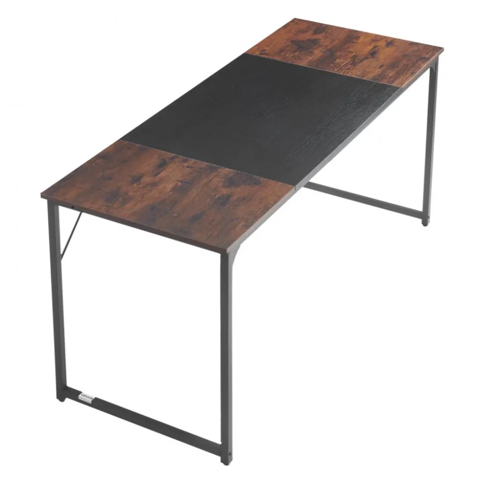 VEVOR Computer Desk, 63 Inch Office Gaming Desk for Home Office, Writing Study Work Modern Simple Table with Metal Frame for Large Legroom, Rustic Brown and Black