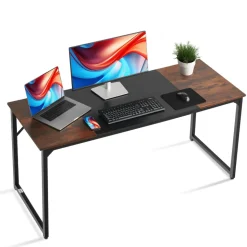 VEVOR Computer Desk, 63 Inch Office Gaming Desk for Home Office, Writing Study Work Modern Simple Table with Metal Frame for Large Legroom, Rustic Brown and Black