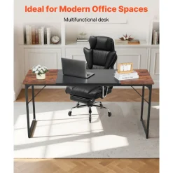 VEVOR Computer Desk, 63 Inch Office Gaming Desk for Home Office, Writing Study Work Modern Simple Table with Metal Frame for Large Legroom, Rustic Brown and Black