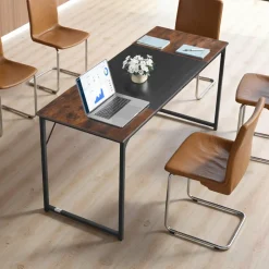 VEVOR Computer Desk, 63 Inch Office Gaming Desk for Home Office, Writing Study Work Modern Simple Table with Metal Frame for Large Legroom, Rustic Brown and Black