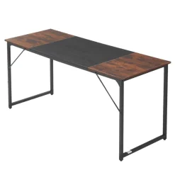 VEVOR Computer Desk, 63 Inch Office Gaming Desk for Home Office, Writing Study Work Modern Simple Table with Metal Frame for Large Legroom, Rustic Brown and Black