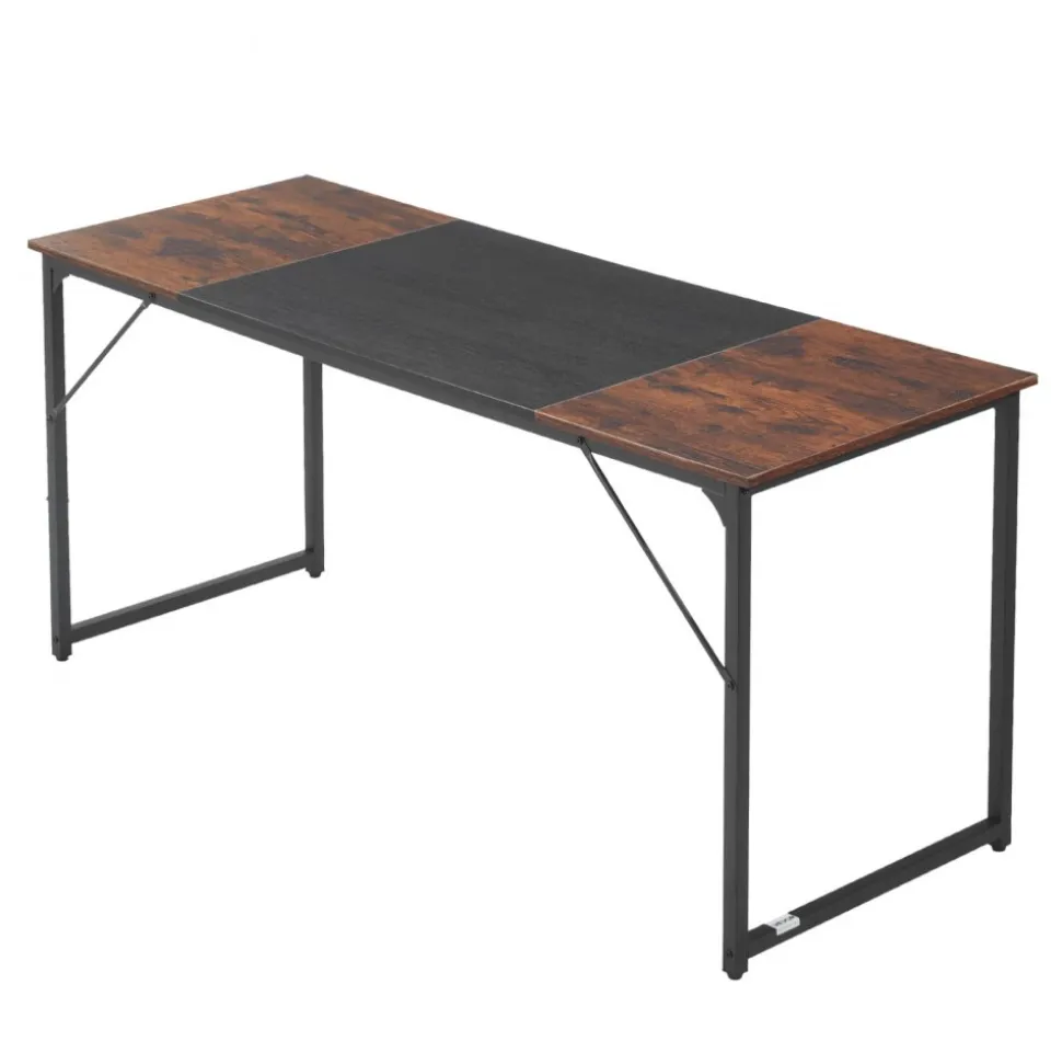VEVOR Computer Desk, 63 Inch Office Gaming Desk for Home Office, Writing Study Work Modern Simple Table with Metal Frame for Large Legroom, Rustic Brown and Black