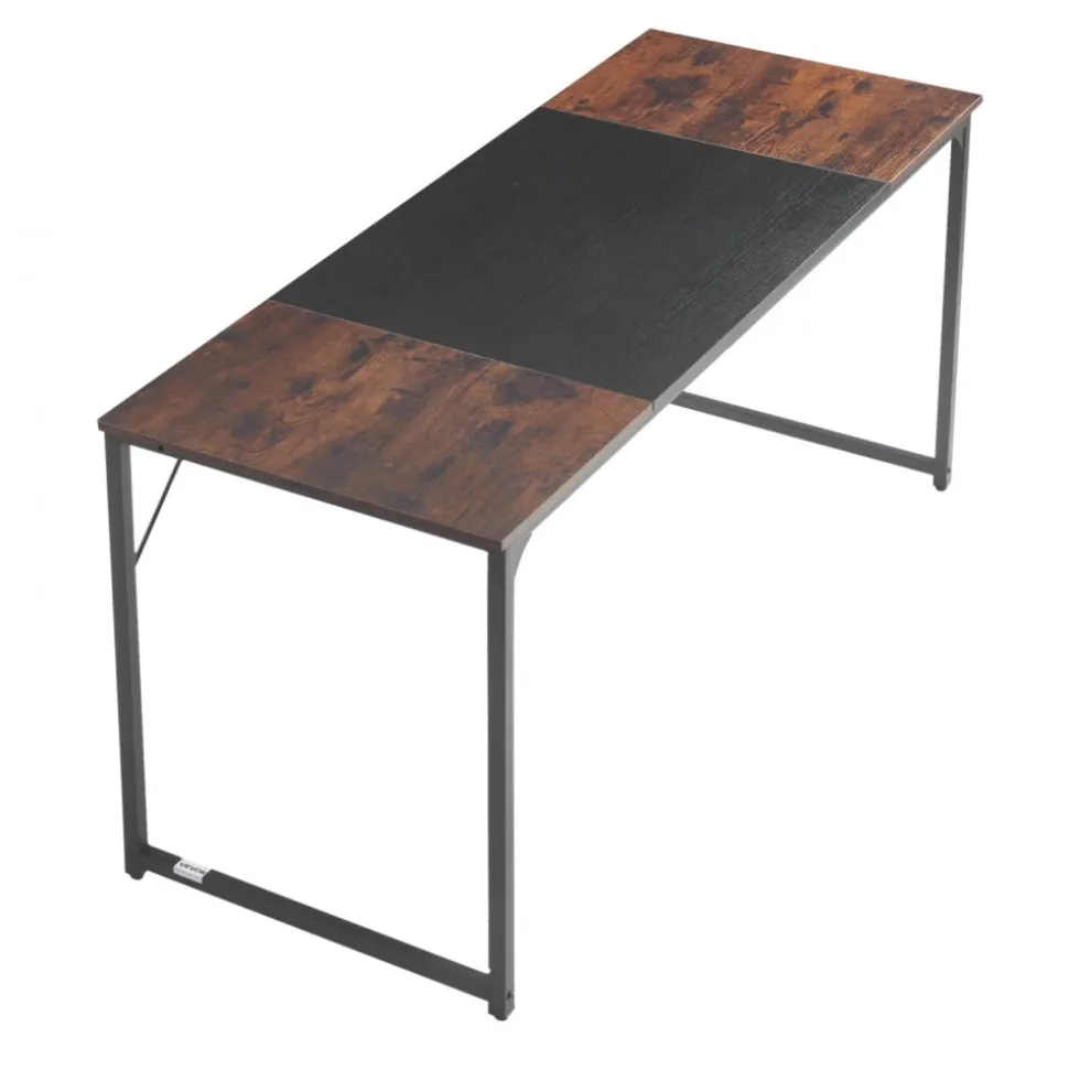 VEVOR Computer Desk, 63 Inch Office Gaming Desk for Home Office, Writing Study Work Modern Simple Table with Metal Frame for Large Legroom, Rustic Brown and Black
