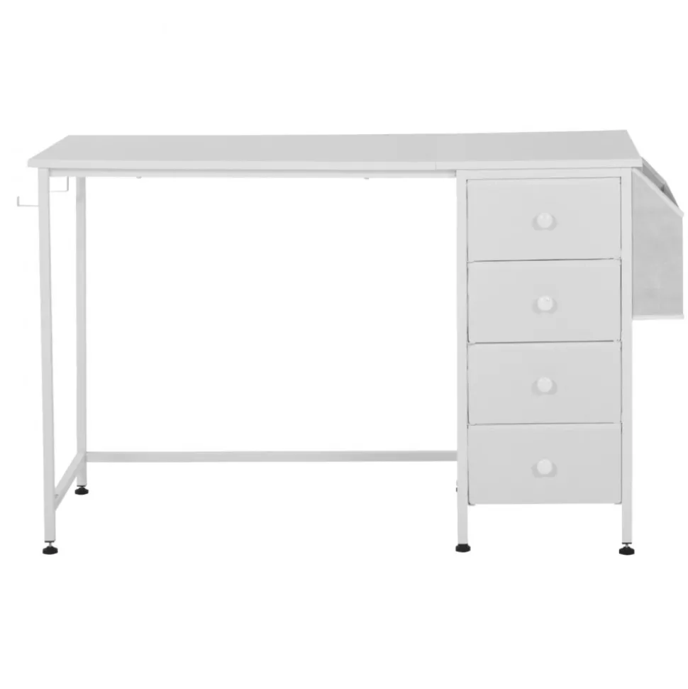VEVOR Computer Desk with Fabric Drawers, 47 Inch Reversible Study Work Writing Desk for Modern Home Office Bedroom, Simple Modern Cute PC Table Metal Frame Business Furniture, White
