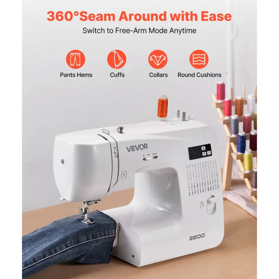 VEVOR Computerized Sewing Machine, 60 Stitch Applications, with LED Screen, Foot Pedal and LED Light, Heavy-Duty Metal Frame, Digital Sewing Machine with Powerful Motor for Crafts and Mending