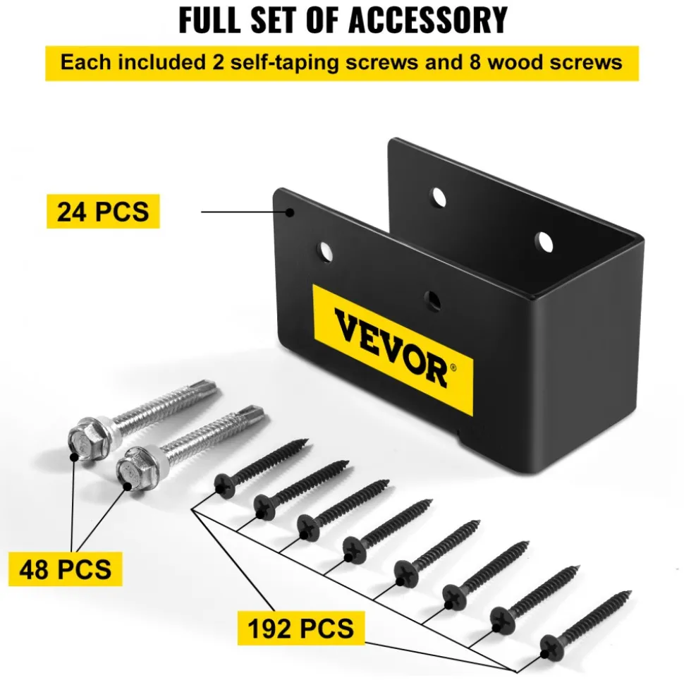 VEVOR Concealed Joist Hanger, 2"x4" Outdoor Accent Concealed-Flange, Pack of 24 Concealed Joist Bracket, Q235 Steel Plate Powder-Coated Concealed Face Mount Joist Hanger Inner 40x91 mm for Beam Swing