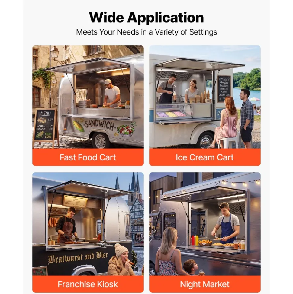 VEVOR Concession Window Folding Shelf 48x36in Aluminum Alloy Service Window, for Food Truck, Up to 85 Degrees, with Awning Door and Drag Hook, Rainwater Resistant