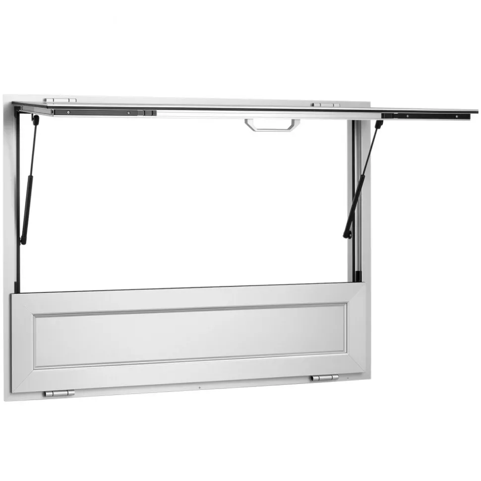 VEVOR Concession Window Folding Shelf 48x36in Aluminum Alloy Service Window, for Food Truck, Up to 85 Degrees, with Awning Door and Drag Hook, Rainwater Resistant