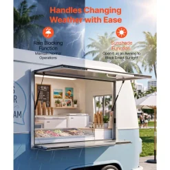 VEVOR Concession Window Folding Shelf 48x36in Aluminum Alloy Service Window, for Food Truck, Up to 85 Degrees, with Awning Door and Drag Hook, Rainwater Resistant