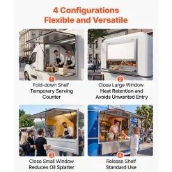 VEVOR Concession Window Folding Shelf 48x36in Aluminum Alloy Service Window, for Food Truck, Up to 85 Degrees, with Awning Door and Drag Hook, Rainwater Resistant