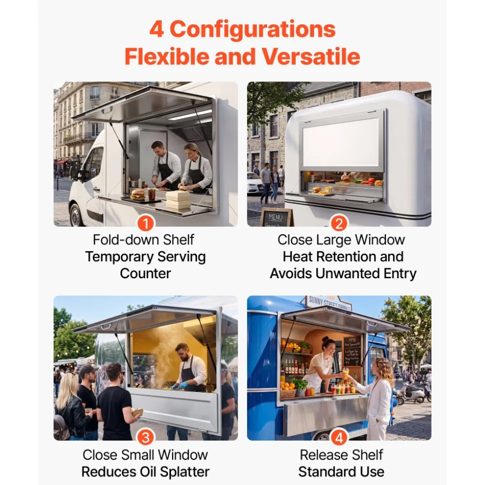 VEVOR Concession Window Folding Shelf 48x36in Aluminum Alloy Service Window, for Food Truck, Up to 85 Degrees, with Awning Door and Drag Hook, Rainwater Resistant
