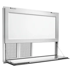 VEVOR Concession Window Folding Shelf 48x36in Aluminum Alloy Service Window, for Food Truck, Up to 85 Degrees, with 4 Sliding Screen Windows, Awning Door and Drag Hook, Rainwater Resistant
