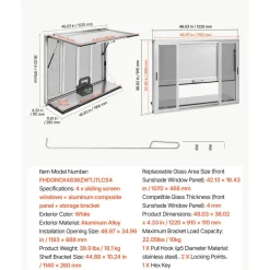 VEVOR Concession Window Folding Shelf 48x36in Aluminum Alloy Service Window, for Food Truck, Up to 85 Degrees, with 4 Sliding Screen Windows, Awning Door and Drag Hook, Rainwater Resistant