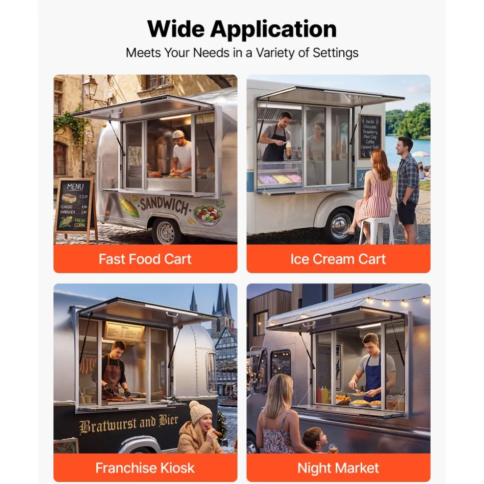 VEVOR Concession Window Folding Shelf 48x36in Aluminum Alloy Service Window, for Food Truck, Up to 85 Degrees, with 4 Sliding Screen Windows, Awning Door and Drag Hook, Rainwater Resistant