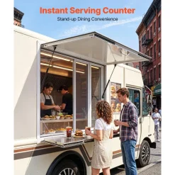VEVOR Concession Window Folding Shelf 36x36in Aluminum Alloy Service Window, for Food Truck, Up to 85 Degrees, with 4 Sliding Screen Windows, Awning Door and Drag Hook, Rainwater Resistant
