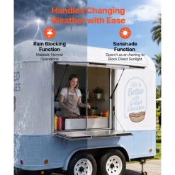 VEVOR Concession Window Folding Shelf 36x36in Aluminum Alloy Service Window, for Food Truck, Up to 85 Degrees, with Awning Door and Drag Hook, Rainwater Resistant