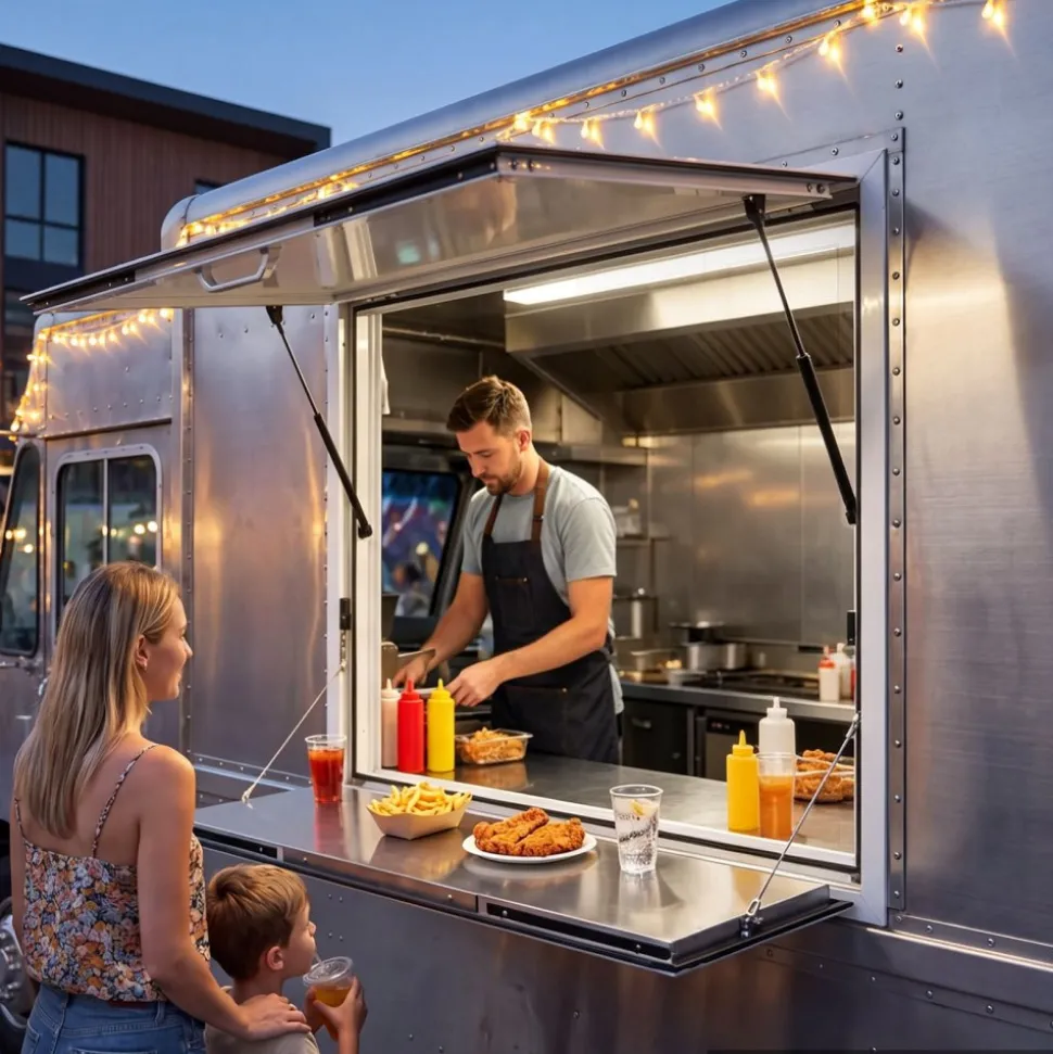 VEVOR Concession Window Folding Shelf 36x36in Aluminum Alloy Service Window, for Food Truck, Up to 85 Degrees, with Awning Door and Drag Hook, Rainwater Resistant