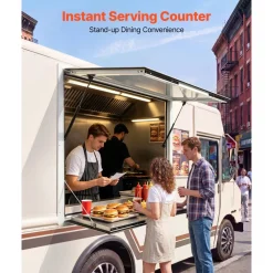 VEVOR Concession Window Folding Shelf 36x36in Aluminum Alloy Service Window, for Food Truck, Up to 85 Degrees, with Awning Door and Drag Hook, Rainwater Resistant