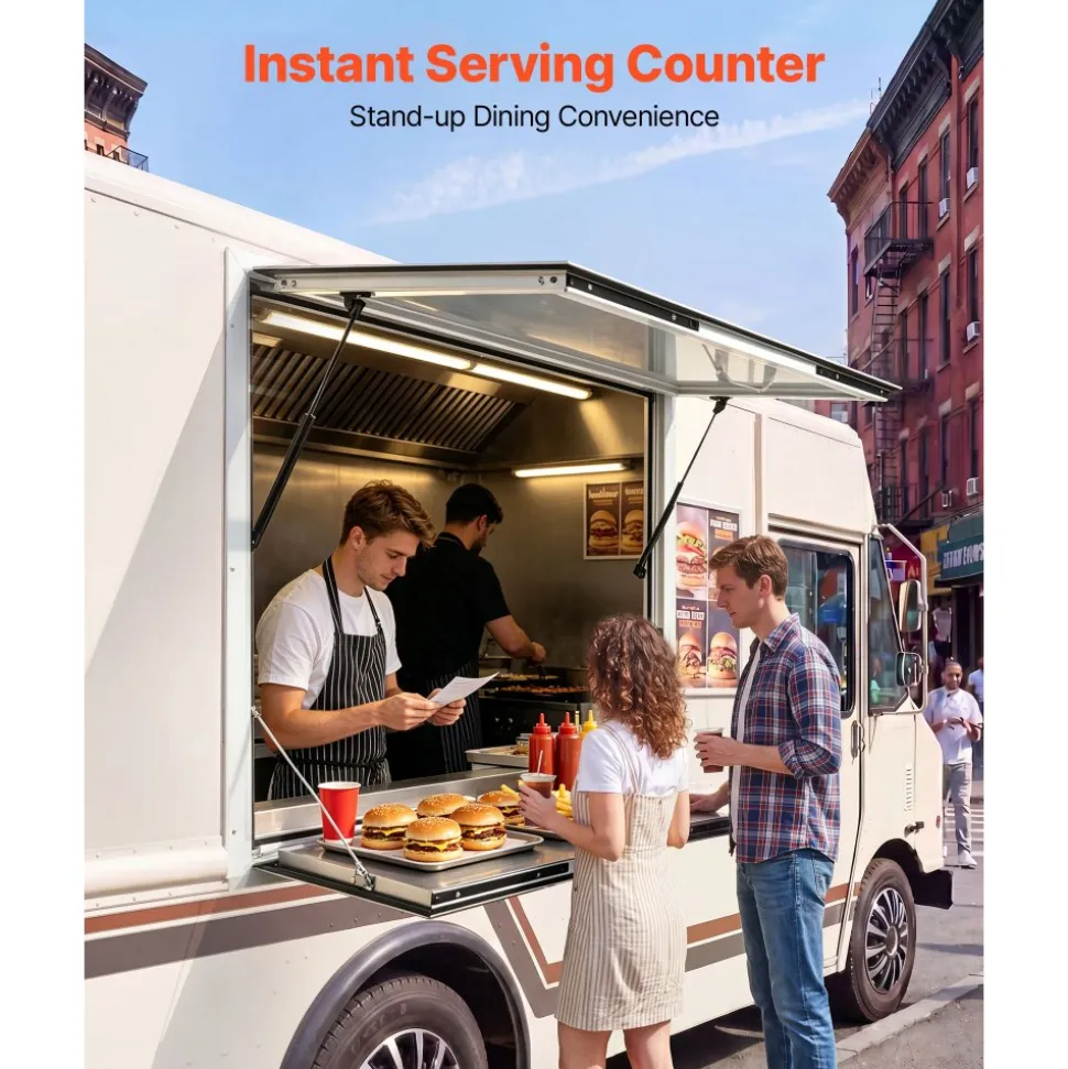 VEVOR Concession Window Folding Shelf 36x36in Aluminum Alloy Service Window, for Food Truck, Up to 85 Degrees, with Awning Door and Drag Hook, Rainwater Resistant