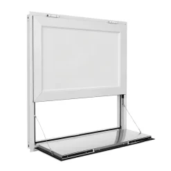 VEVOR Concession Window Folding Shelf 36x36in Aluminum Alloy Service Window, for Food Truck, Up to 85 Degrees, with Awning Door and Drag Hook, Rainwater Resistant