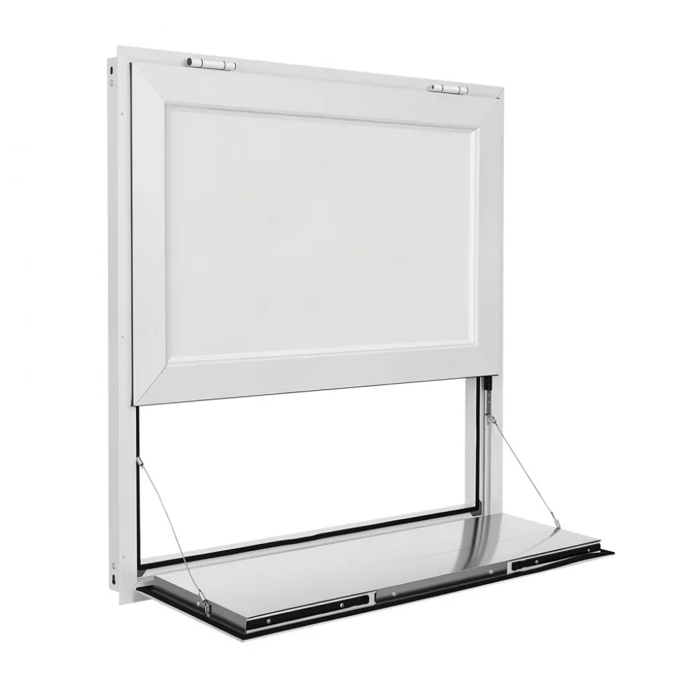 VEVOR Concession Window Folding Shelf 36x36in Aluminum Alloy Service Window, for Food Truck, Up to 85 Degrees, with Awning Door and Drag Hook, Rainwater Resistant