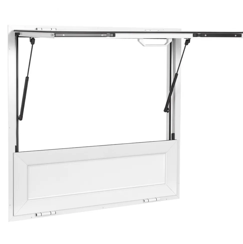 VEVOR Concession Window Folding Shelf 36x36in Aluminum Alloy Service Window, for Food Truck, Up to 85 Degrees, with Awning Door and Drag Hook, Rainwater Resistant