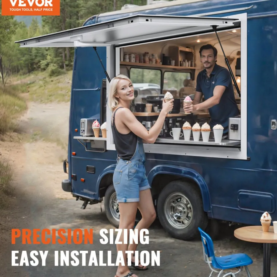 VEVOR Concession Window 36"x24", Aluminum Alloy Food Truck Service Window with Awning Door & Drag Hook, Up to 85 Degrees Stand Serving Window for Food Trucks Concession Trailers, Glass Not Included