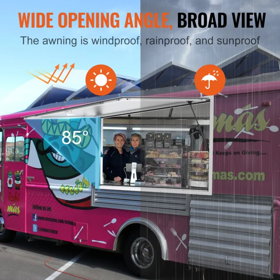 VEVOR Concession Window 36"x24", Aluminum Alloy Food Truck Service Window with Awning Door & Drag Hook, Up to 85 Degrees Stand Serving Window for Food Trucks Concession Trailers, Glass Not Included