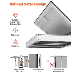 VEVOR Concession Window 45x30 in Aluminum Alloy Service Window, for Food Truck, Up to 85 Degrees Stand Serving with 4 Sliding Screen Windows, Awning Door and Drag Hook, Rainwater Resistant