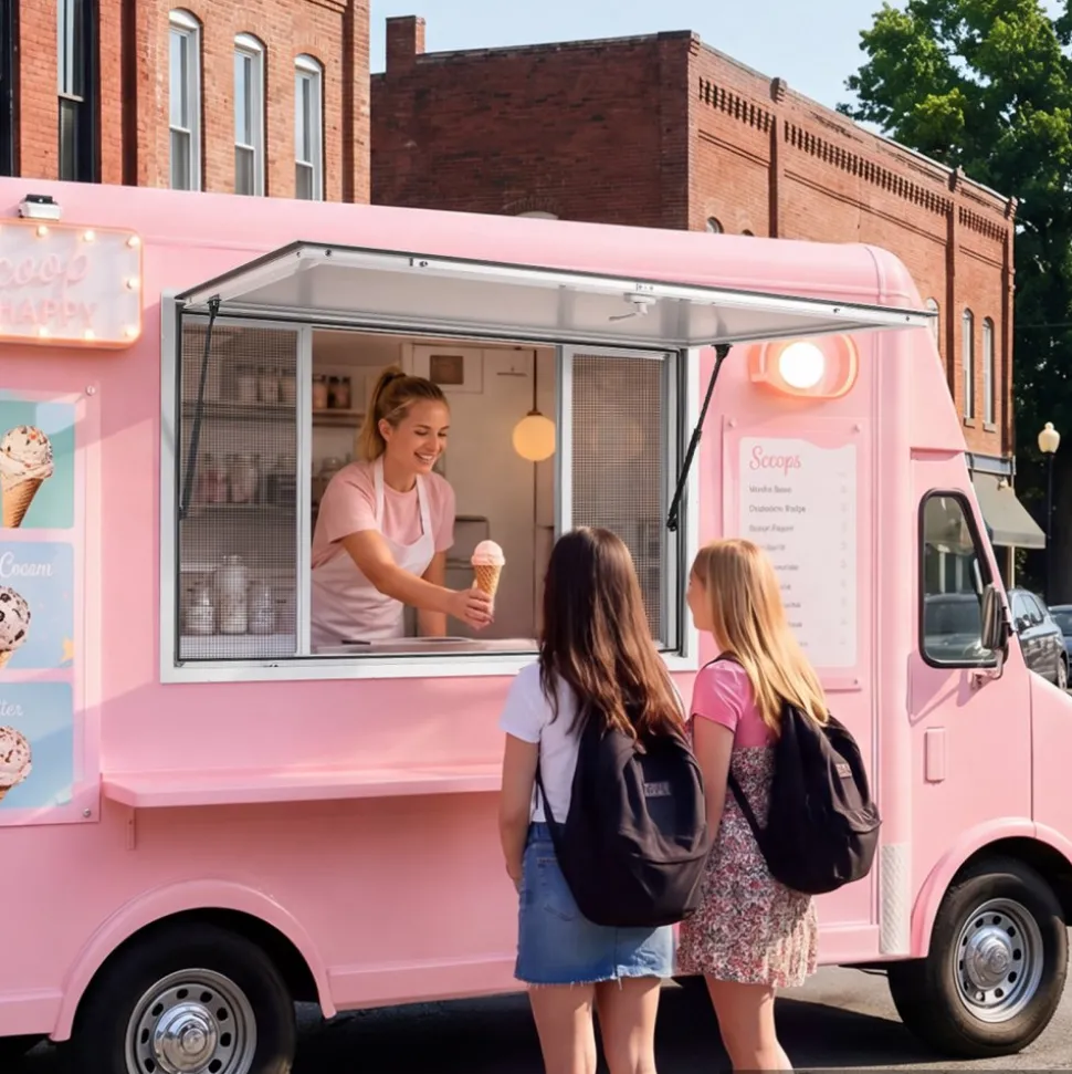 VEVOR Concession Window 45x30 in Aluminum Alloy Service Window, for Food Truck, Up to 85 Degrees Stand Serving with 4 Sliding Screen Windows, Awning Door and Drag Hook, Rainwater Resistant