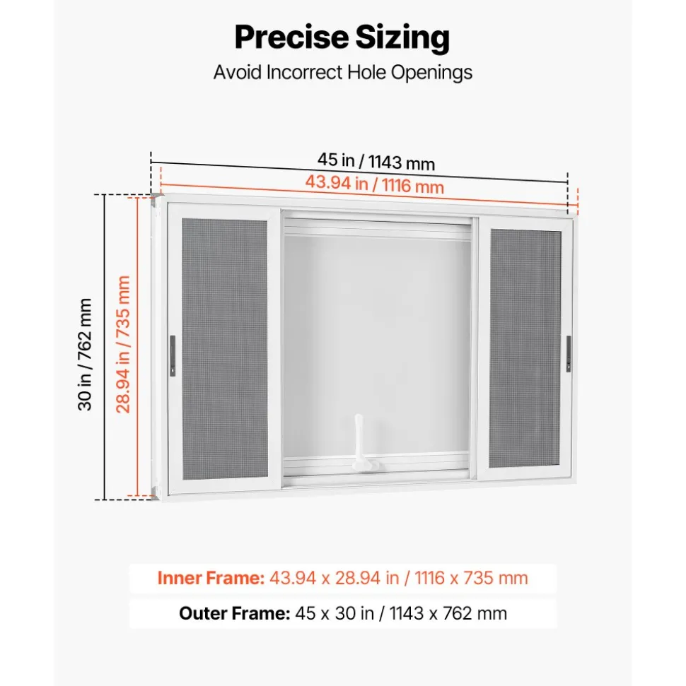 VEVOR Concession Window 45x30 in Aluminum Alloy Service Window, for Food Truck, Up to 85 Degrees Stand Serving with 4 Sliding Screen Windows, Awning Door and Drag Hook, Rainwater Resistant