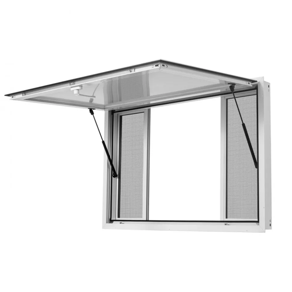 VEVOR Concession Window 45x30 in Aluminum Alloy Service Window, for Food Truck, Up to 85 Degrees Stand Serving with 4 Sliding Screen Windows, Awning Door and Drag Hook, Rainwater Resistant