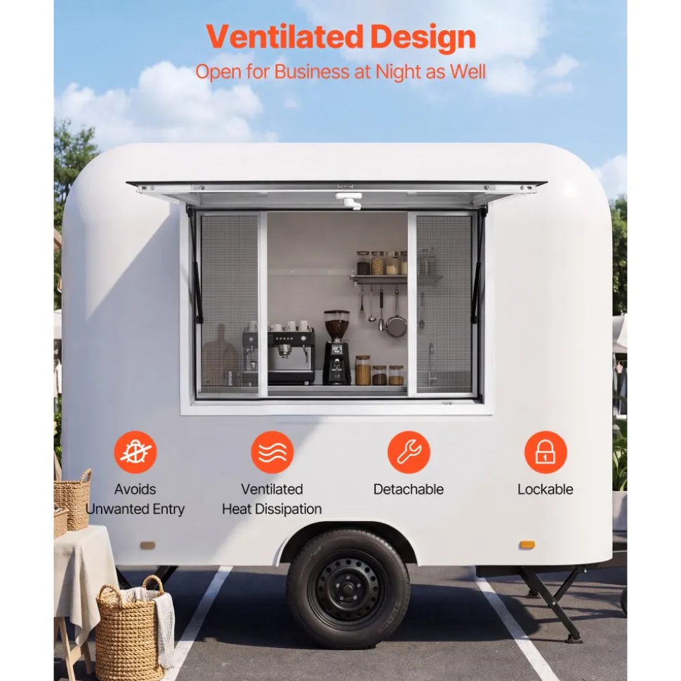 VEVOR Concession Window 45x30 in Aluminum Alloy Service Window, for Food Truck, Up to 85 Degrees Stand Serving with 4 Sliding Screen Windows, Awning Door and Drag Hook, Rainwater Resistant