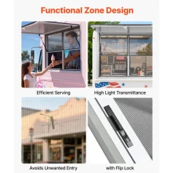 VEVOR Concession Window 48x36 in Aluminum Alloy Service Window, for Food Truck, Up to 85 Degrees Stand Serving with 2 Fixed & 2 Sliding Windows, Awning Door and Drag Hook, Rainwater Resistant