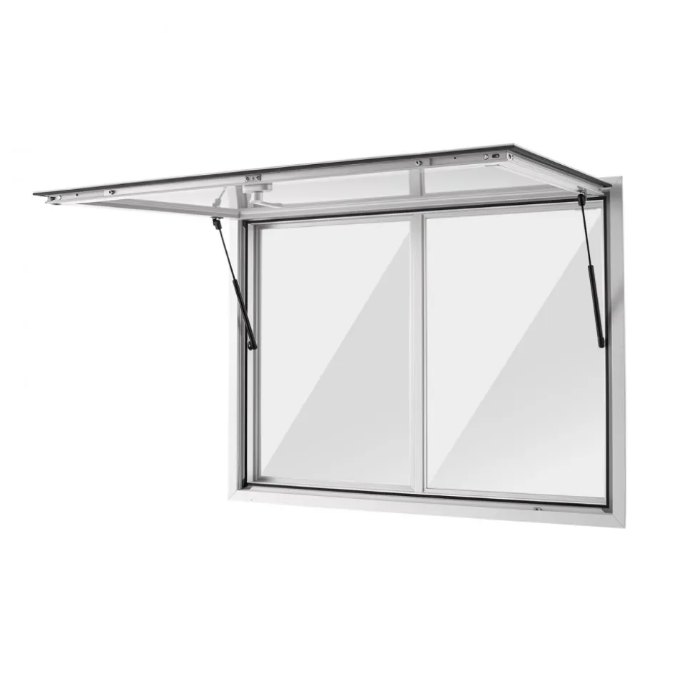 VEVOR Concession Window 48x36 in Aluminum Alloy Service Window, for Food Truck, Up to 85 Degrees Stand Serving with 2 Sliding Acrylic Windows, Awning Door and Drag Hook, Rainwater Resistant